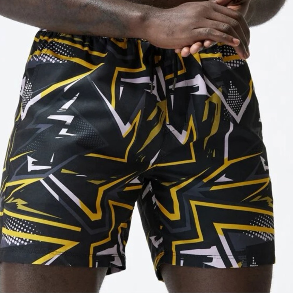 Abstract Print Drawstring Waist Swim Trunks - Picture 3 of 3